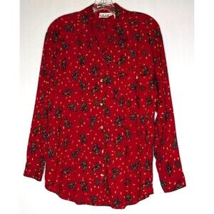 ilio Red Horseback Riders Top Button Up Long Sleeve Size M Vintage